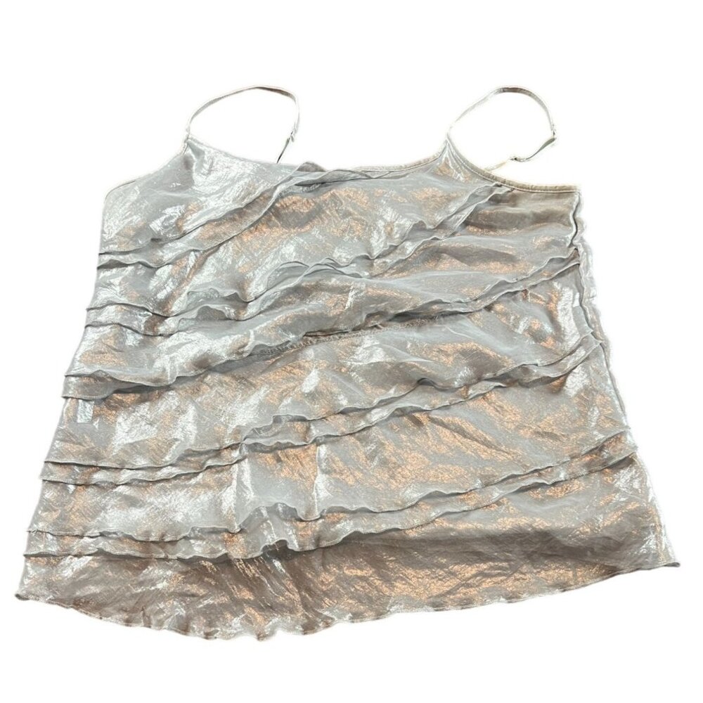 Metallic Silver Tiered Tank‎ Top New York & Company M Fairy Y2K Boho Cute Goth